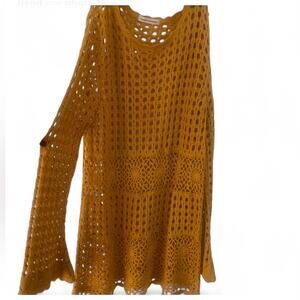 Beach Coverup |JohnPaulRichard| Open Knit Crochet Mustard Yellow Size Small